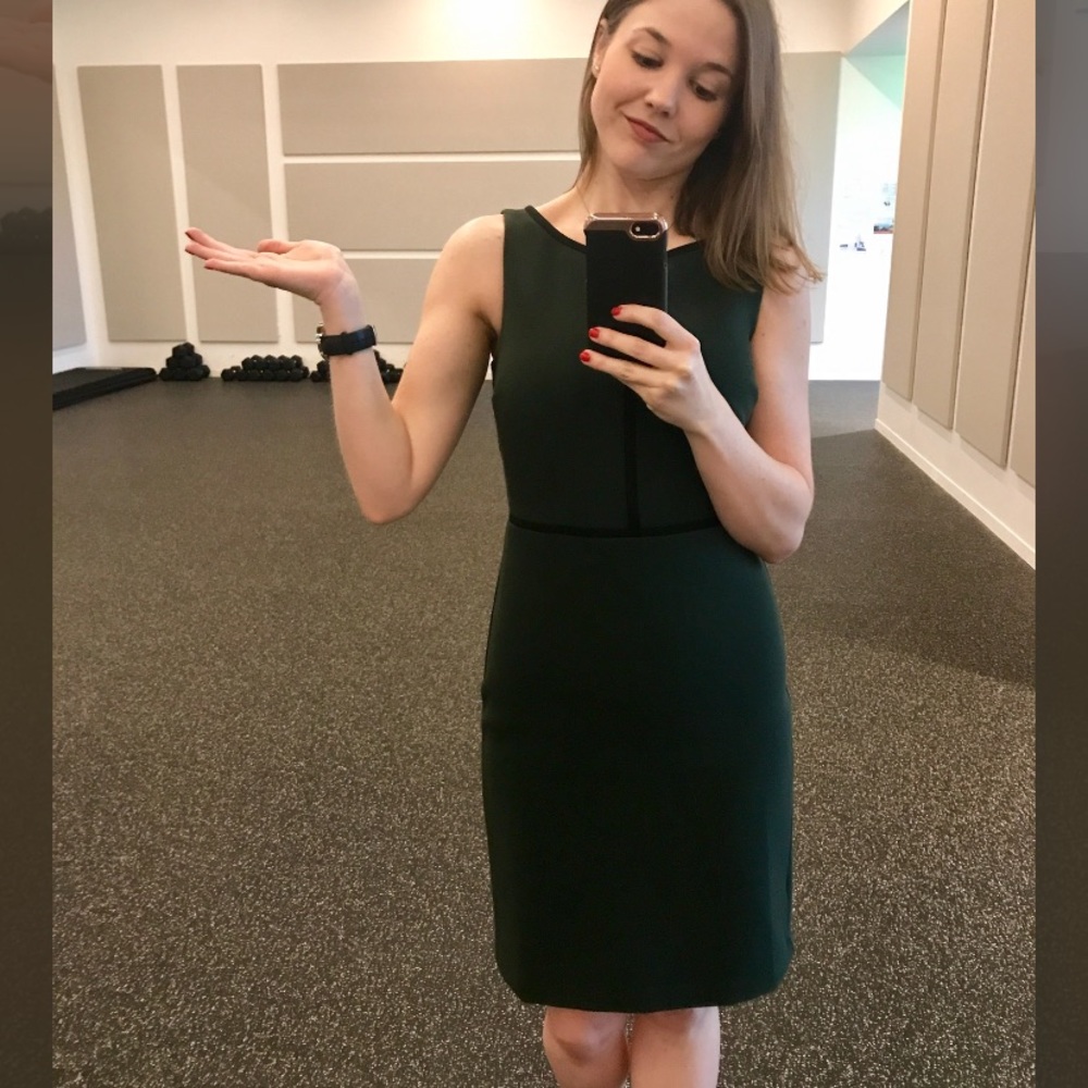 Loft green black trim shift sheath dress - great for work!